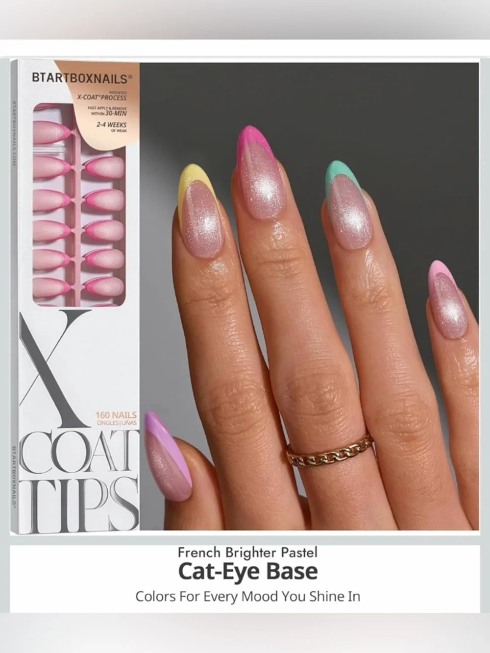 BTArtbox Nails Cat-Eye Base French Brighter Pastel Press-On Nails - Picture 1 of 5